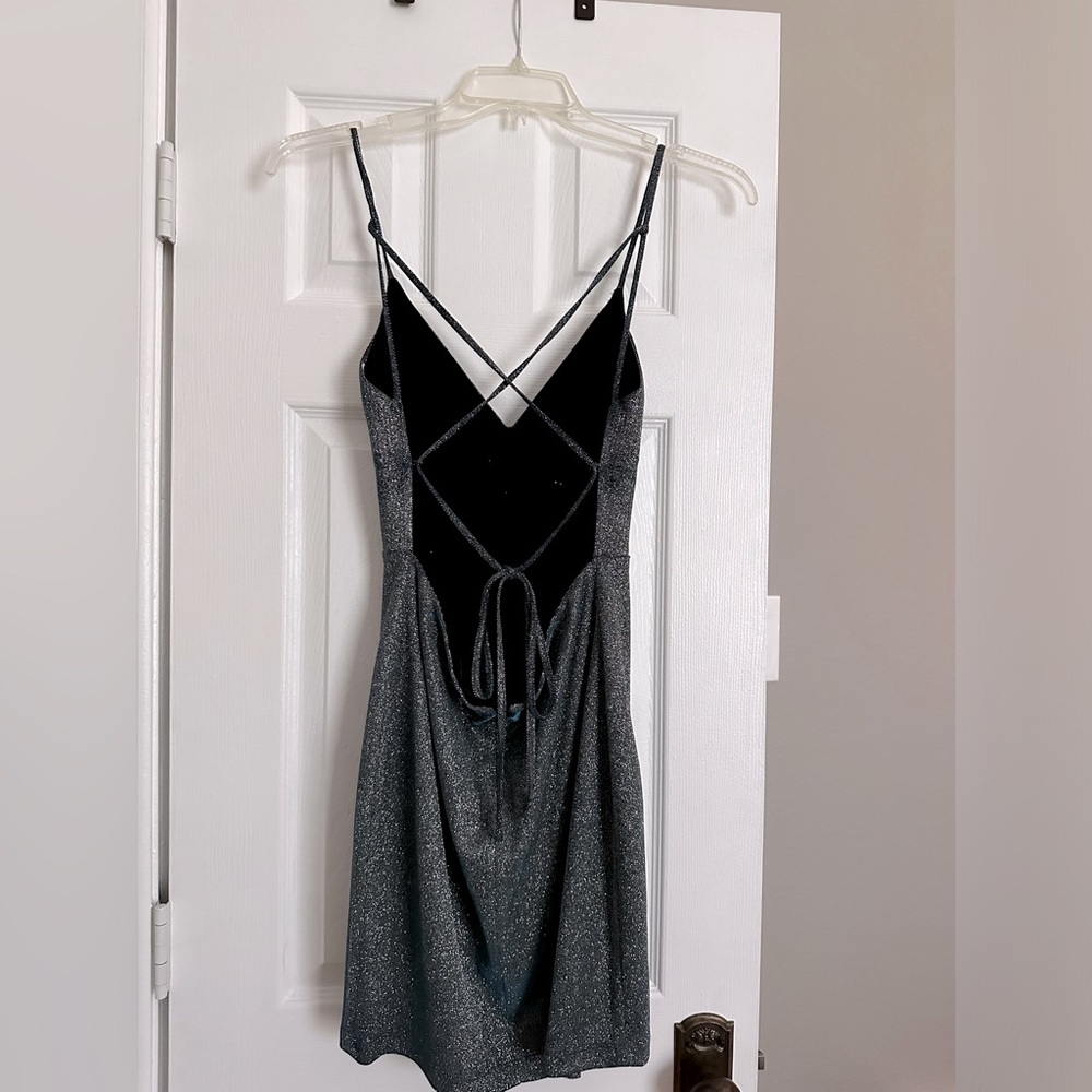 Silver sparkle mini dress.